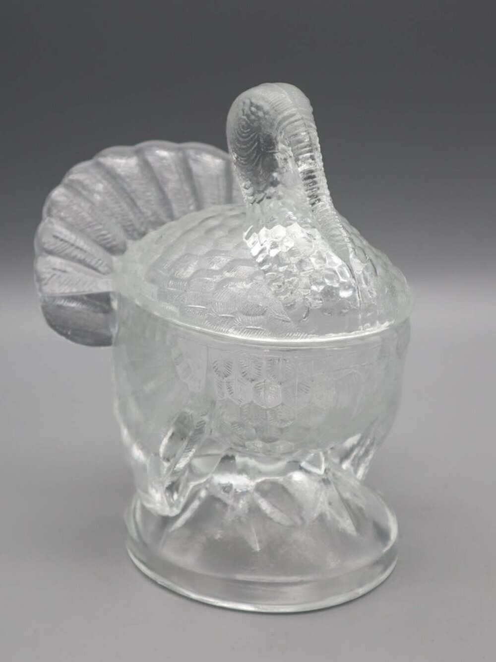 Vtg L.E. Smith Clear Pressed Glass Lidded Turkey Candy Dish Compote Thanksgiving